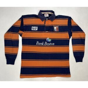 S&F MVCC Dufour 3 Rugby Polo Shirt Men Medium Blue Orange Colorblock Long Sleeve